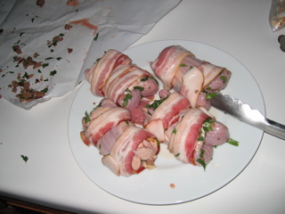 Prepping stuffed quail
